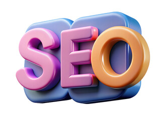 3d seo text with colorful letters isolated on transparent background