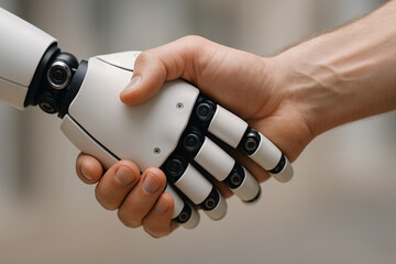 Fototapeta premium human and robot hand holding each other