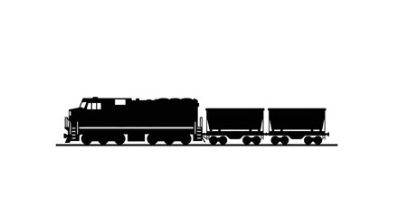 Black silhouette icon of a freight locomotive pulling cargo cars.