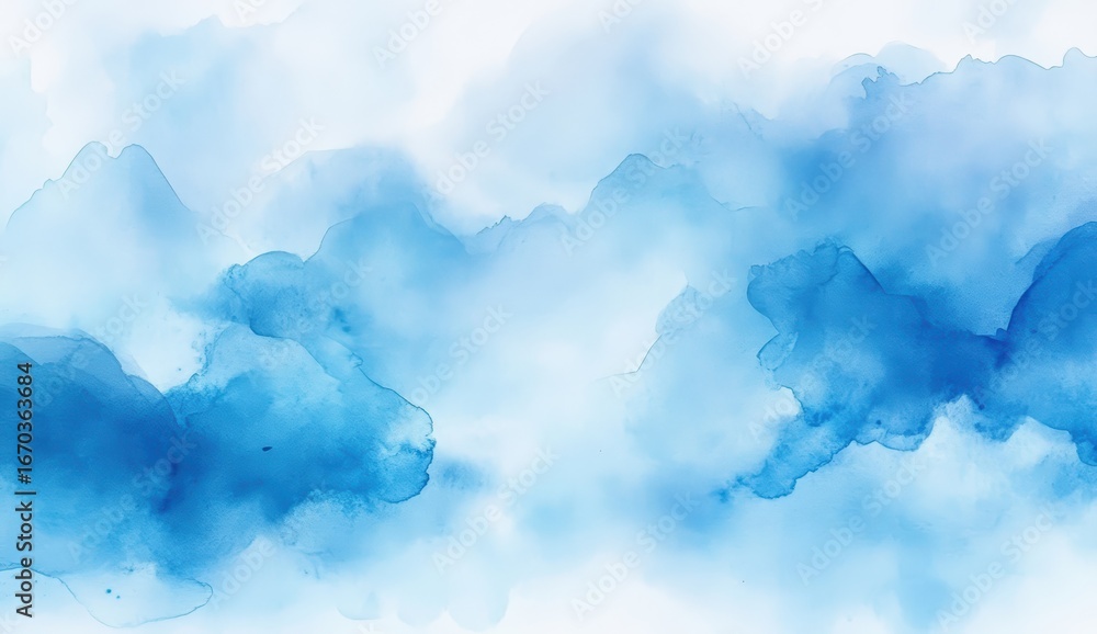 Aufkleber soft blue watercolor abstract design featuring flowing clouds and gentle gradients, creating a seren
