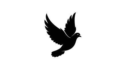 Obraz premium Black silhouette icon of a graceful dove soaring upward.