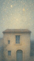 Obraz premium A serene, starry night sky over a rustic stone house mobile wallpaper