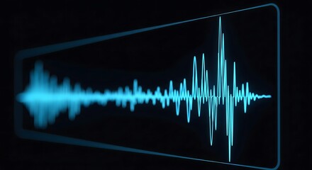 Abstract blue sound wave on a dark background. Digital audio signal or voice recording visualization. Concept of music, frequency, sound technology, and equalizer display.