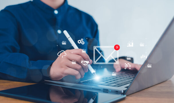 New email notification concept for business e-mail communication and digital marketing. Inbox receiving electronic message alert.