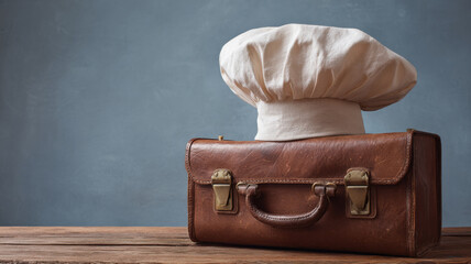 Chef hat placed on briefcase, leadership metaphor