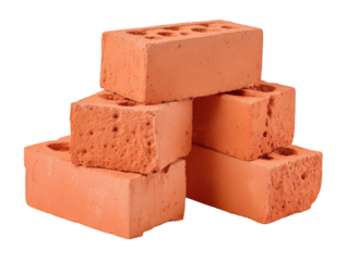 Stack of red clay bricks for construction or renovation, building material concept