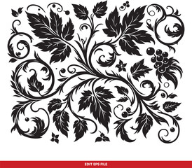 Elegant Black and White Ornate Floral Design