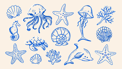 Minimalist hand drawn sketch starfish vector illustration. 