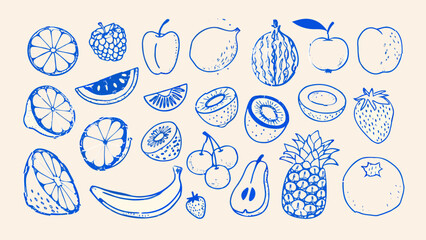 Minimalist hand drawn sketch fruits vector illustration.