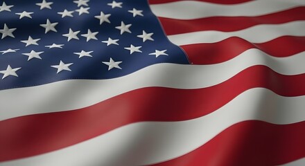 Obraz premium Closeup view of the american flag waving, showcasing its stars and stripes in a detailed and patriotic representation of the united states of america