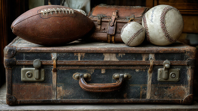 A Legacy of Play: Worn Football and Baseballs on Antique Luggage