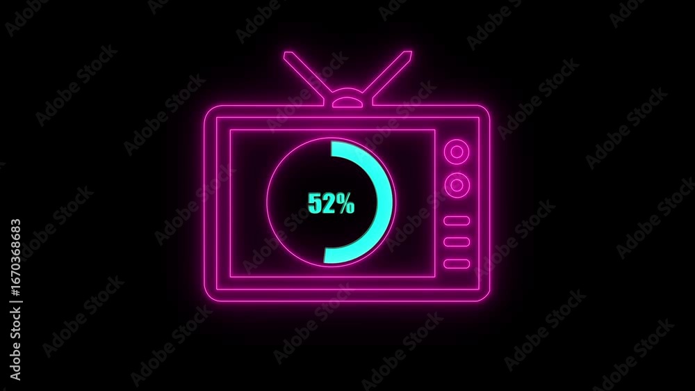 Poster numerical counting from 0 to 52. circular progress bar with bright neon light , countdown animation 