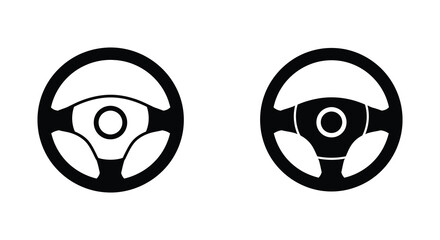 Steering wheel icons in black and white on a clean background