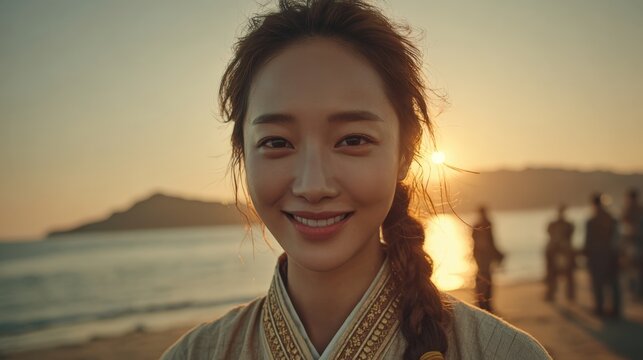 Korean actress Kim Go eun smiles on set while filming Pachinko, a historical drama series