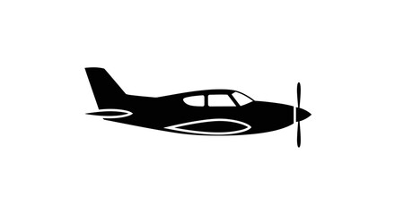 Obraz premium Black silhouette icon of a small propeller plane.