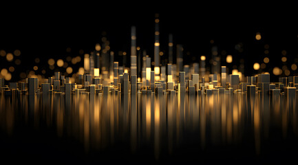 Golden city skyline and bar chart