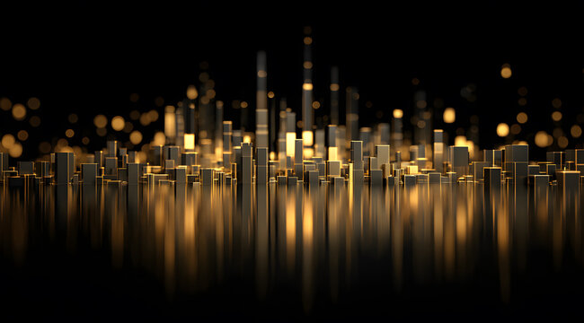 Golden city skyline and bar chart
