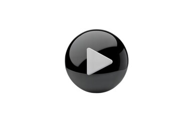 Glossy black play button icon on black background video isolated on a transparent background.