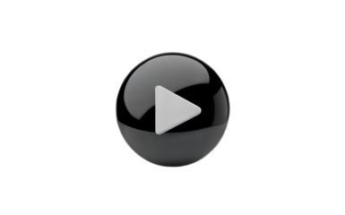 Sleek Black Play Button, Modern Media Control Icon for Video, Streaming or UI Design on a transparent background.