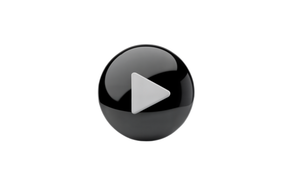 Sleek Black Play Button, Modern Media Control Icon for Video, Streaming or UI Design on a transparent background.