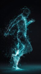 Abstract Man in Motion Formed by Teal Blue Particles
