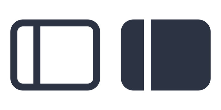 Sidebar, Split view or Two-column layout simple icons set designed in filled, outline, line and stroke style
