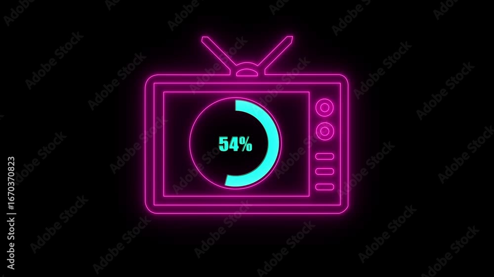Poster numerical counting from 0 to 54. circular progress bar with bright neon light , countdown animation 