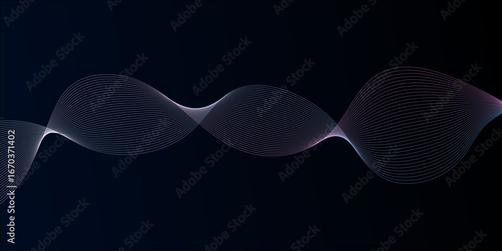 Poster abstract wave design with gradient lines on dark background.