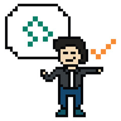 Obraz premium Cartoon pixel art character man exercises training aerobic dance lifestyle music decoration life style 8 bit male boy dance with music game 8bit fitness isolated PNG vector.