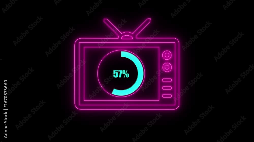 Poster numerical counting from 0 to 57. circular progress bar with bright neon light , countdown animation 