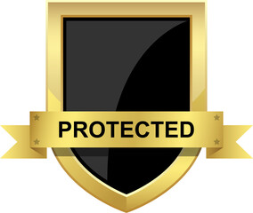 Gold-framed shield with the word 