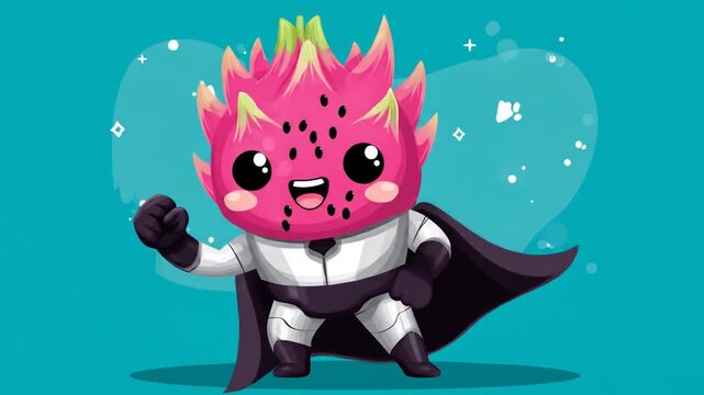 Cute dragon fruit superhero illustration