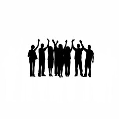 Group of people raising hands in unity against addiction silhouette on white background isolated on white background