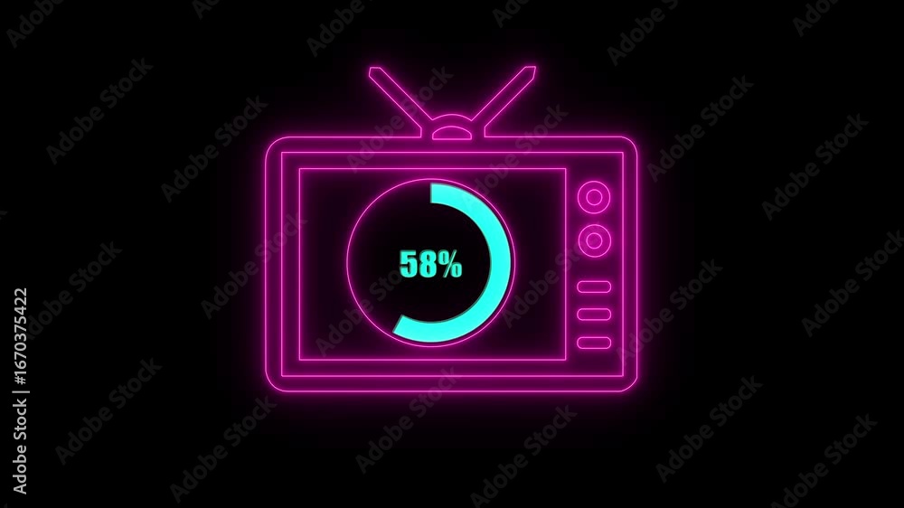 Poster numerical counting from 0 to 58. circular progress bar with bright neon light , countdown animation 