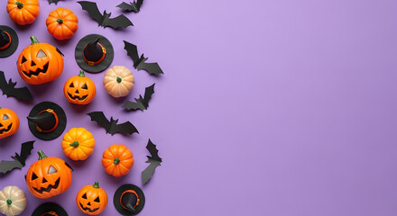 A horizontal Halloween props border on a purple background

