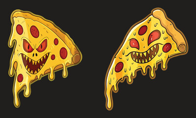 Scary Monster Pizza Slice Cartoon Characters Halloween Spooky Food Art
