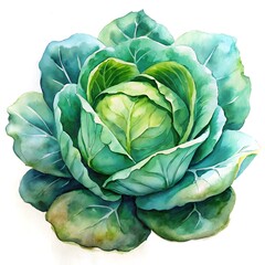 Obraz premium Vibrant watercolor painting of a fresh green cabbage