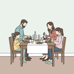 Family eating dinner together at a table.