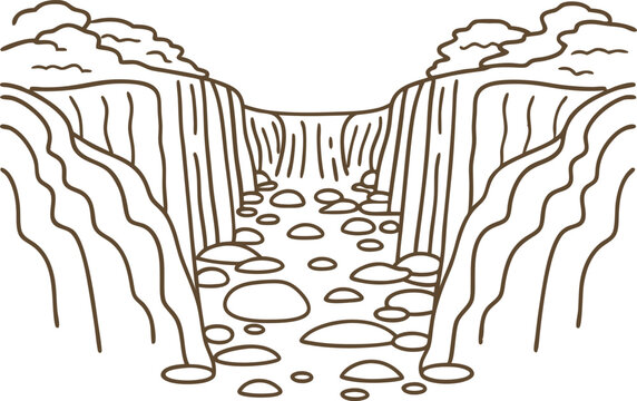 brown line art waterfall scene clip art preview