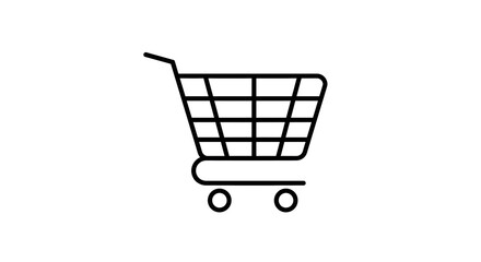 Shopping Cart Icon Simple Black Outline on White Background