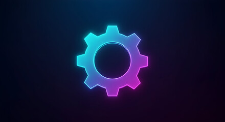Glowing Gear Icon with Gradient Color on Dark Background
