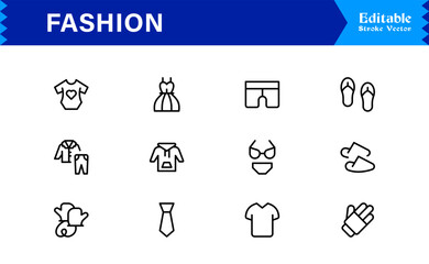 Elegant Fashion line icon set with modern minimal design, professional vector style, unique outline collection for contemporary apparel, style, and trend concepts, premium quality graphics