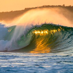 Golden sunset wave