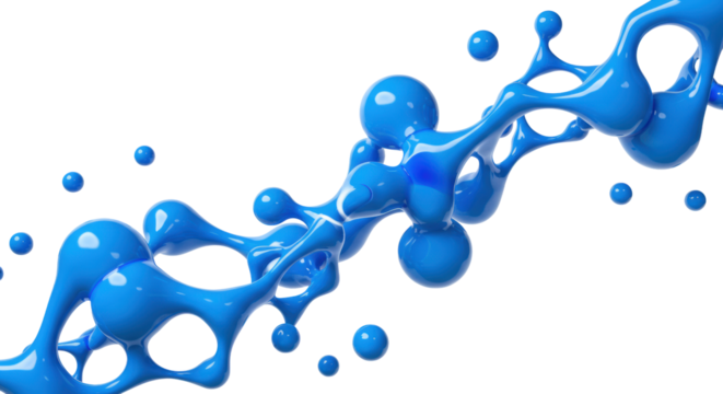 Dynamic abstract electric blue fluid shapes, interconnected organic liquid patterns with natural sheen on transparent background, top-down shot, innovative solutions concept