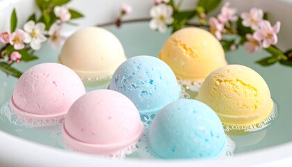 Obraz premium Colorful bath bombs in water.