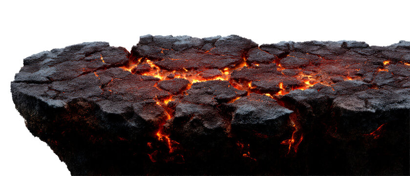 Lava Fissure Eruption with Elemental Effect Display Isolate on Transparent Background, cutout, png