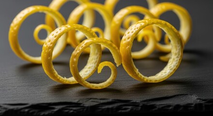 Bright Yellow Citrus Peel Swirls on Dark Background