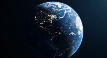 Obraz premium Glowing earth from space with city lights visible showing continents and oceans vast universe celestial body