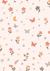 Charming spring garden fluttering butterflies and delicate blossoms pattern