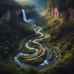 Meandering Waterfall path before dropping